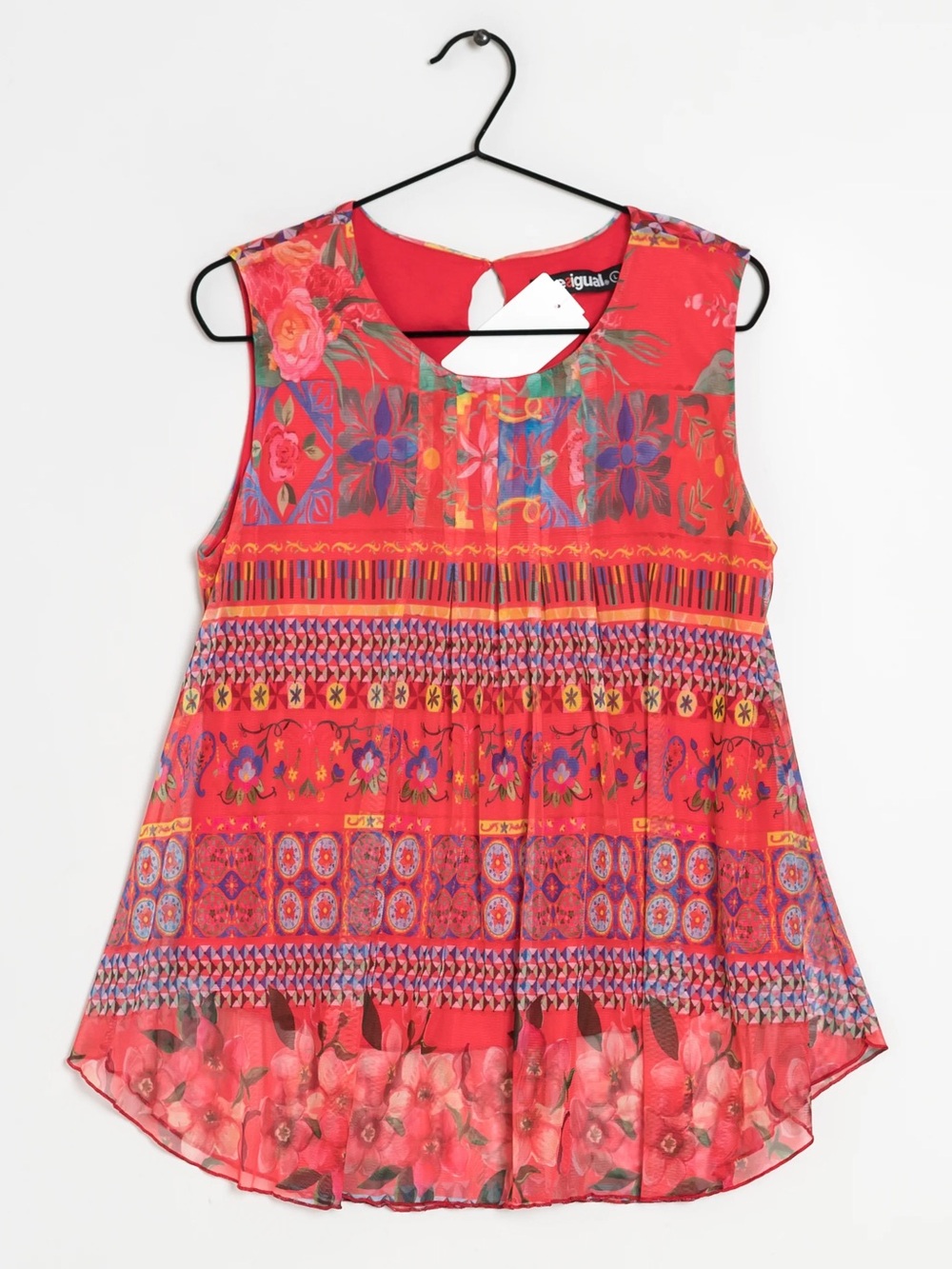Desigual Red Floral & Multicolor Patterned Sleeveless Tunic